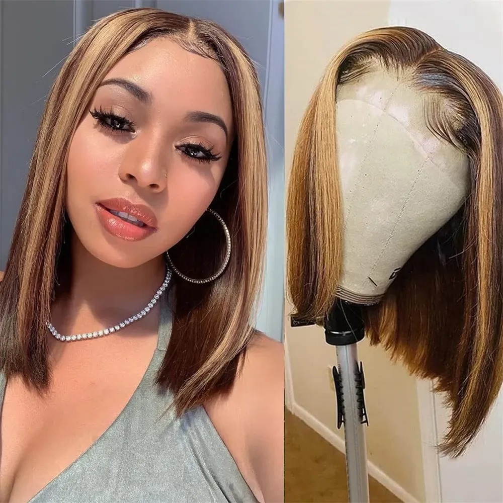 Pre Parted 13X4 Lace Front Bob Wig - Highlight Blonde Pruik Korte Lace Front