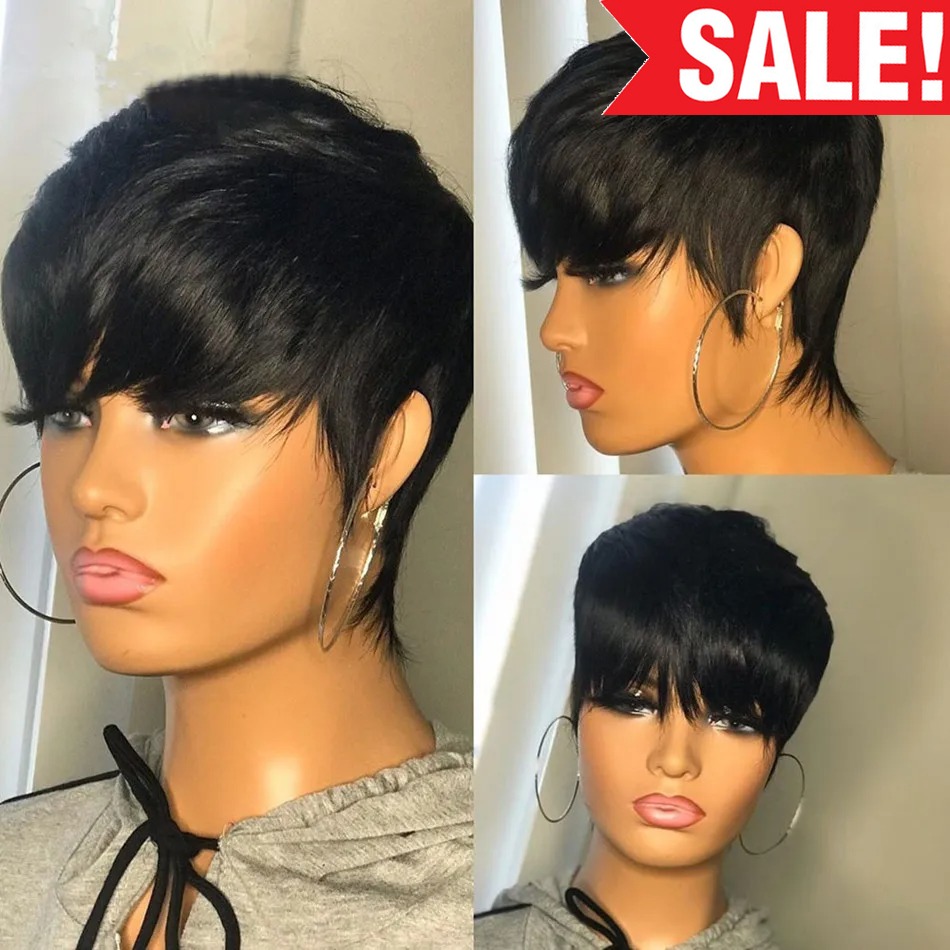 Short Pixie Cut Wig Human Hair Cheap - Korte pruiken van echt haar, pixie-model,